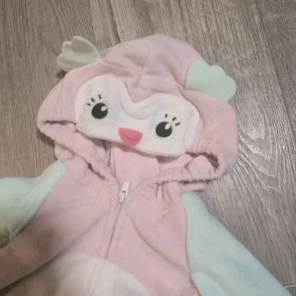 Carters Baby Owl Costume Romper Size 6-9 Months Pink Mint Striped Tights Hallowe - Picture 5 of 5